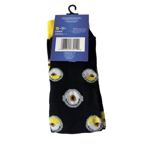 Men’s Black Cartoon Crew Socks 9-13 | Funny Eye Pattern Novelty - Picture 2 of 3